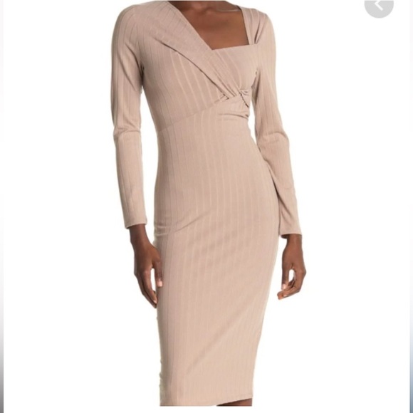 astr Dresses & Skirts - ASTR THE LABEL NWT Party/Work Asymmetric Twist Front Channel Knit Oatmeal DressM